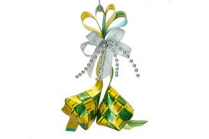 Ketupat Pita Hias Lebaran Mutiara Hijau Kuning Idul Fitri Kecil 12 Cm