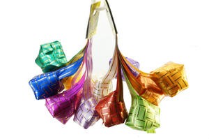 Ketupat Pita Hias Lebaran Idul Fitri 6 Pc Merah Biru Pink Warna Warni