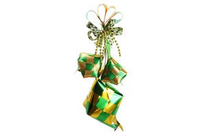 Ketupat Hias Lebaran Idul FItri Metalik Pita Emas Hijau Mutiara 20 Cm