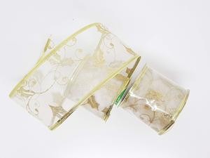 Ribbon Pita Hias Pohon Natal Lebaran Putih Emas 6 Cm 2.7 Meter Parcel