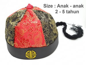 Topi Anak Imlek Sincia Cheongsam Ekor Rambut Merah Hitam Fu 2 3 4 5 Tahun
