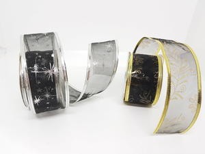 Pita Hias Pohon Natal Hitam Emas 4 Cm Parcel Hampers Kado