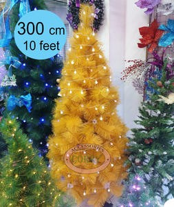Pohon Natal 300 Cm 10 Feet Emas Kuning Glitter Daun Duri Rambut 3 Meter Tinggi