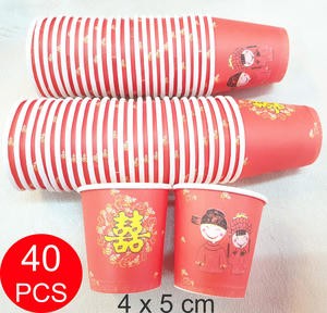 Gelas Cup Kertas Tea Pai Isi 40 PC Wedding Tepai Shuang Xi 5 Cm Merah Perkawinan