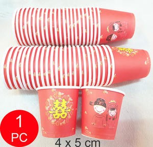 Gelas Cup Kertas Tea Pai Wedding Merah Tepai Shuang Xi 5 Cm Perkawinan