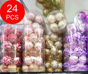 Hiasan Gantung Bola Pohon Natal 6 Cm Isi 24 Pcs Rose Gold Merah Ungu