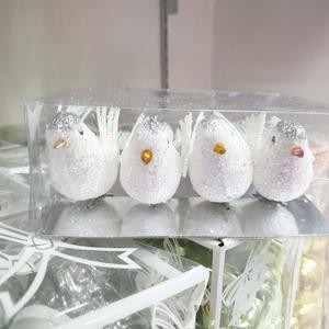 Hiasan Pohon Natal Burung Putih SIlver Isi 4 Pcs Glitter Gantungan
