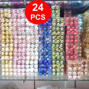 Gantung Bola Pohon Natal 3 Cm Isi 24 Pcs Emas Silver Rose Gold Biru Hijau Merah Pink