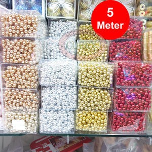 Rantai Bola Pohon Natal 1 Cm Panjang 5 Meter Rose Gold Silver Emas Merah Mengkilap Glossy