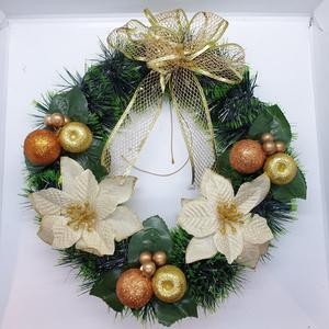 Lingkar Natal 35 Cm Rumput Hijau Pita Emas Bunga Gantung Pohon Natal Pintu