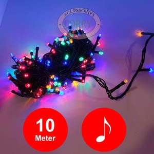 Lampu Pohon Natal 8 Meter 100 LED Kelap Kelip Musik Suara Rainbow Merah Kuning Biru Hijau