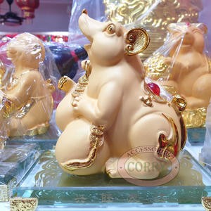 Patung Imlek Tikus Rejeki Shio Emas Gold 15 Cm Kaca Resin Rat Doff