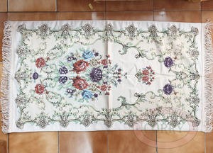 Sajadah Bunga Import Biru Merah Krem 120 X 67 Cm Tebal Silk Satin Bordir Dewasa Model Turki