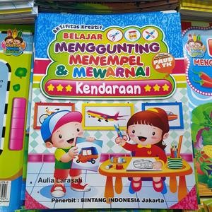 Buku Belajar Anak Menggunting Tempel Mewarnai Kendaraan PAUD TK Gambar Murah