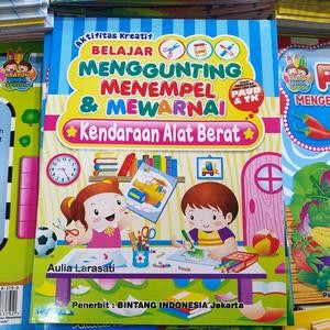 Buku Belajar Anak Menggunting Tempel Mewarnai Kendaraan Alat Berat PAUD TK Gambar Murah