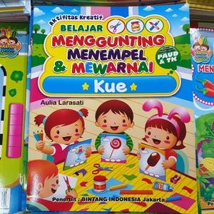 Buku Belajar Anak Menggunting Tempel Mewarnai Kue Makanan PAUD TK Gambar Murah