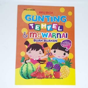 Buku Anak Belajar Gunting Tempel Mewarnai Buah Buahan PAUD TK Edukasi Murah