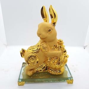 Patung Imlek Kelinci Lucu Rejeki Shio Emas Gold 20 Cm Kaca Resin Doff