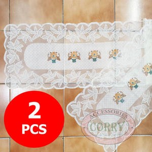 Taplak Meja Tengah Table Runner Lace Putih Bunga Panjang 90 Cm X 34 Cm Lebaran