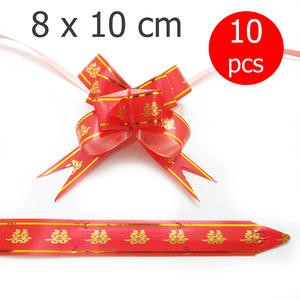 Pita Tarik Sangjit Lamaran 8 X 10 Cm Shuang Xi Wedding Merah Emas 10 Pcs Serut Pull