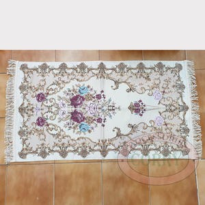 Sajadah Bunga Import Biru Merah Krem 120 X 67 Cm Tebal Silk Satin Bordir Dewasa Model Turki