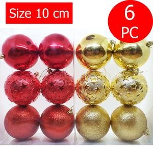 Hiasan Gantung Bola Besar Jumbo Pohon Natal 10 Cm Isi 6 Pcs Merah Emas Ukir