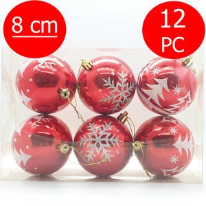 Bola Gantung Pohon Natal 8 Cm Isi 12 Pcs Emas Orange Biru Ungu Merah Gold Glossy Mengkilap Glitter