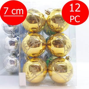 Bola Gantung Pohon Natal 7 Cm Isi 12 Pcs Emas Hijau Merah Silver Biru Pink Gold Glossy Mengkilap Glitter
