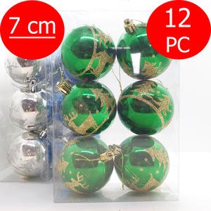 Bola Gantung Pohon Natal 7 Cm Isi 12 Pcs Emas Hijau Gold Glossy Mengkilap Glitter