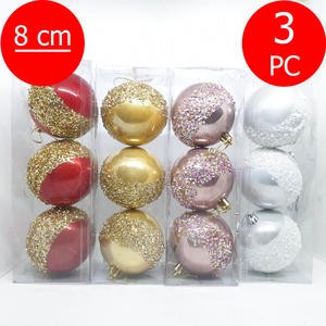 Bola Gantung Pohon Natal 8 Cm Premium Manik Mote Isi 3 Pc Pink Emas Gold Silver Putih Glitter