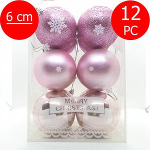 Bola Gantung Pohon Natal 6 Cm Isi 12 Pc Biru Merah Silver Gold Ungu Glitter Motif Timbul