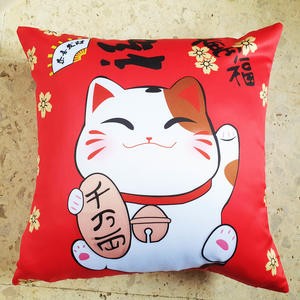 Sarung Bantal Kucing Biru Merah Putih Imlek Maneki Neko Lucky Cat 43 Cm Keberuntungan