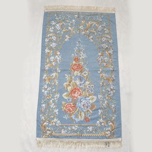 Sajadah Turki Bunga Biru 120 X 70 Cm Tebal Premium Import Turky Silk Satin Bordir Dewasa