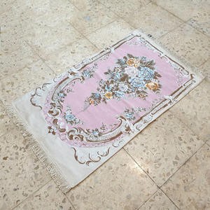 Sajadah Turki Bunga Pink Krem 120 X 70 Cm Tebal Lapis Bordir Rug Pray Turky