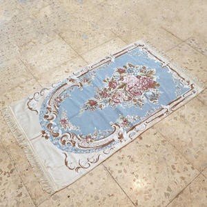 Sajadah Turki Bunga Biru Muda Krem 120 X 70 Cm Tebal Lapis Bordir Rug Pray Turky