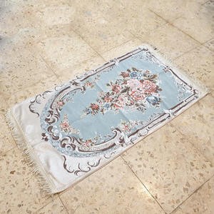 Sajadah Turki Bunga Biru Muda Pink Krem 120 X 80 Cm Tebal Lapis Bordir Rug Pray Turky