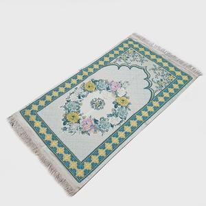 Sajadah Turki Bunga Biru Kuning Krem 120 X 70 Cm Premium Asli Tebal Import Silk Satin Bordir Dewasa