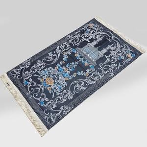 Sajadah Mesjid Bunga Batik Hitam Biru Abu - Abu 120x70 Cm Sholat Premium Turki