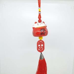 Gantungan Imlek Kucing Keramik Putih Biru Hijau Kuning Merah 25 Cm Sincia Cat Maneki Neko Lucu