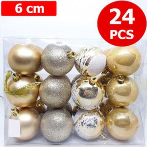 Bola Pohon Natal Premium Gantungan 6 Cm Isi 24 Pcs Gold Emas