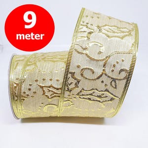 Pita Dekorasi Emas Kawat Pohon Natal 6.5 Cm Hampers 9m Panjang Tebal