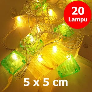 Lampu Ketupat Gantung 20 LED Kuning Hijau 4 Cm Lebaran Idul Fitri