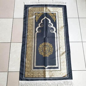 Sajadah Turki Gerbang Batik Bulat Emas Hitam Abu 120 X 70 Cm Lapis Bordir Rug Pray Turky