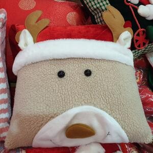 Sarung Bantal Sofa Natal 40 X 40 Cm Krem Santa Boneka Deer Bulu Christmas Katun Tebal