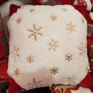 Sarung Bantal Sofa Natal 40 X 40 Cm Merah Putih Bulu Snowflakes Christmas Katun Tebal