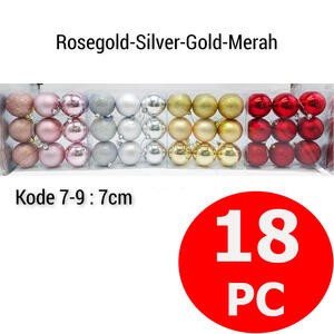 Bola Pohon Natal 7 Cm Isi 18 Pcs Besar Rose Gold Emas Silver Merah Murah Kotak