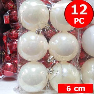 Bola Pohon Natal Putih Glitter 6 Cm Ornamen Pearl Mutiara Isi 12 Gantungan Christmas Tree Dekorasi