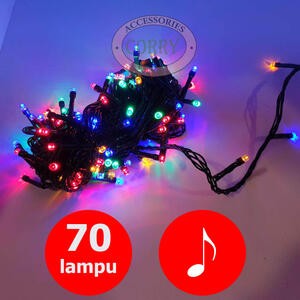 Lampu Pohon Natal 5 Meter 70 LED Kelap Kelip Musik Suara Rainbow Merah Kuning Biru Hijau