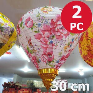 Lampion Kain Bulat Kerucut Imlek 30 Cm Pink Bunga Dekor Restoran Mall