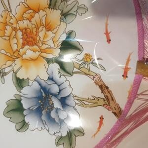 Kipas Sutra Bordir 30 Cm Imlek Merah Pink Bunga Kayu Sincia Cina CNY